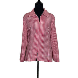 Foxcroft red gingham 3/4 sleeves zipper blouse size 10
